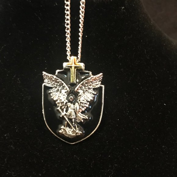 Necklace, Christian, Warrior Angel, Cross, Religious, Faith, Shield, Unisex - Picture 3 of 5